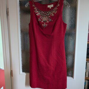 Gorgeous Anthropologie Little Red Dress with Silver Glass Stone Applique